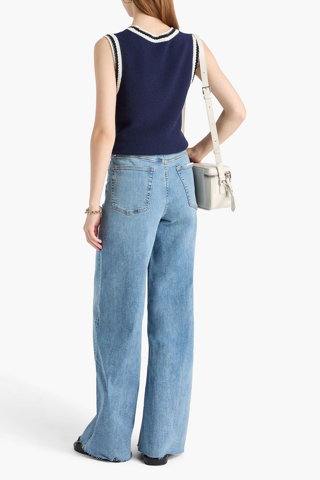 RAG & BONE بنطلون جينز صوفي بأرجل واسعة وبخصر مرتفع