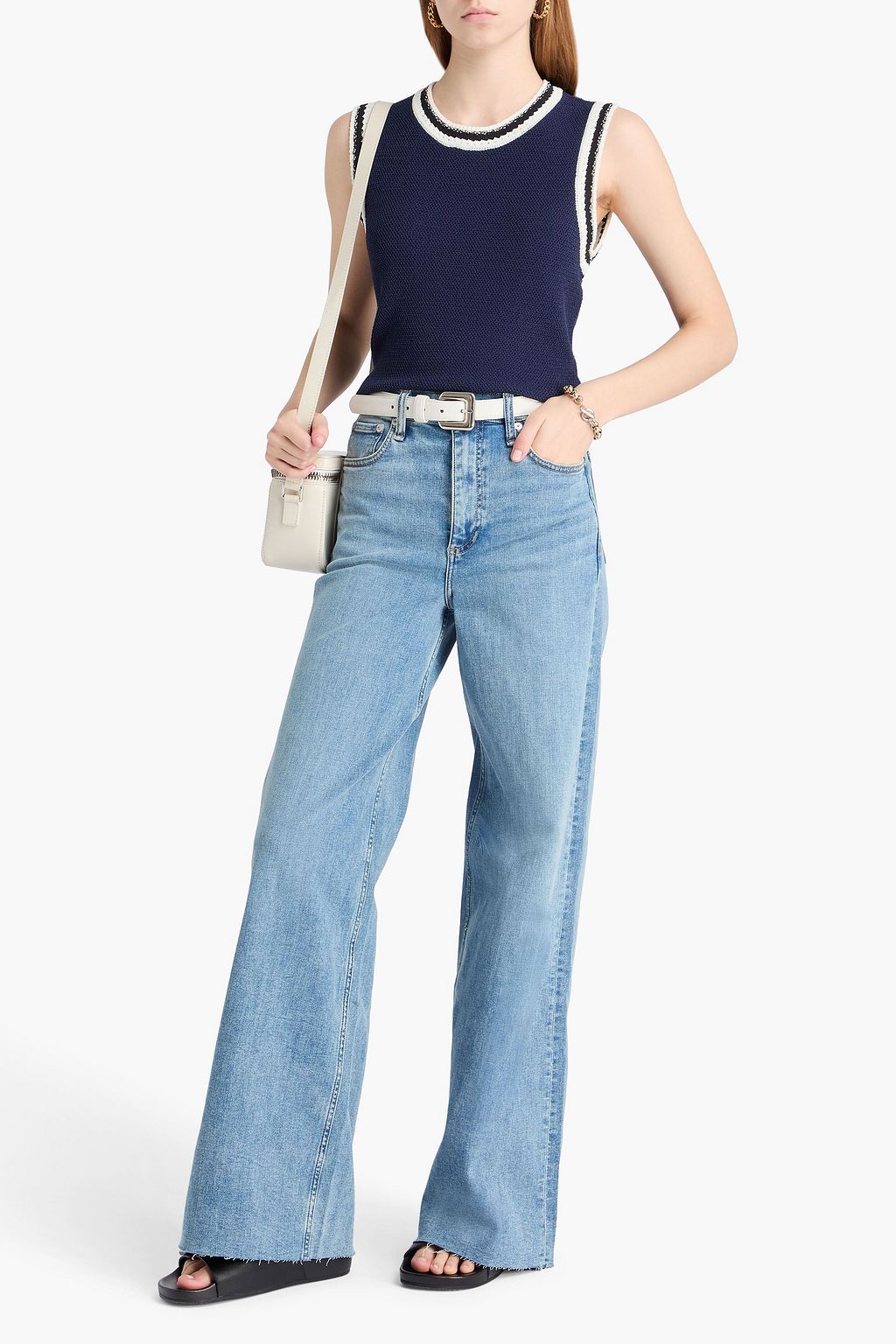 RAG & BONE بنطلون جينز صوفي بأرجل واسعة وبخصر مرتفع