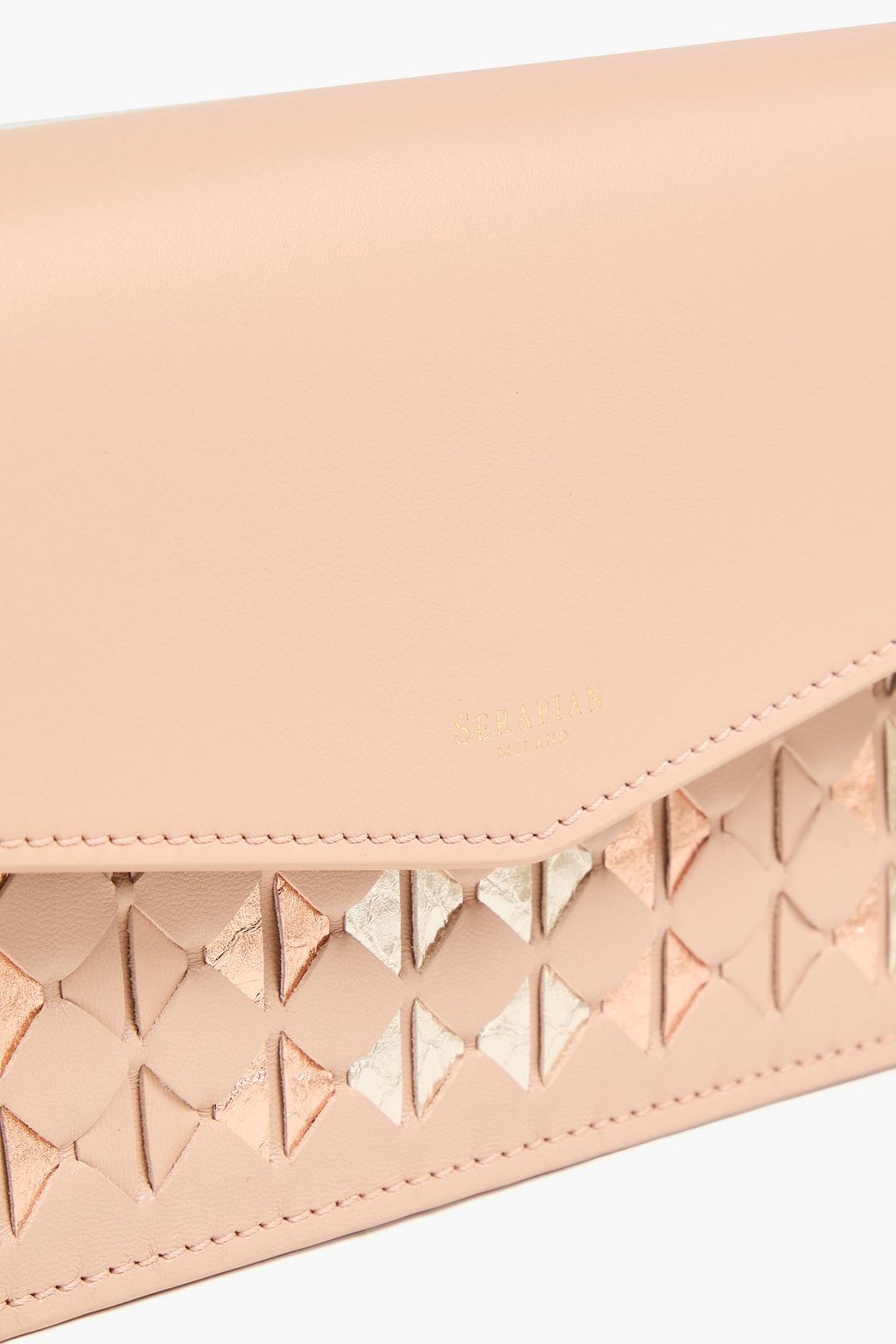 SERAPIAN Mosaic woven metallic leather and snakeskin clutch