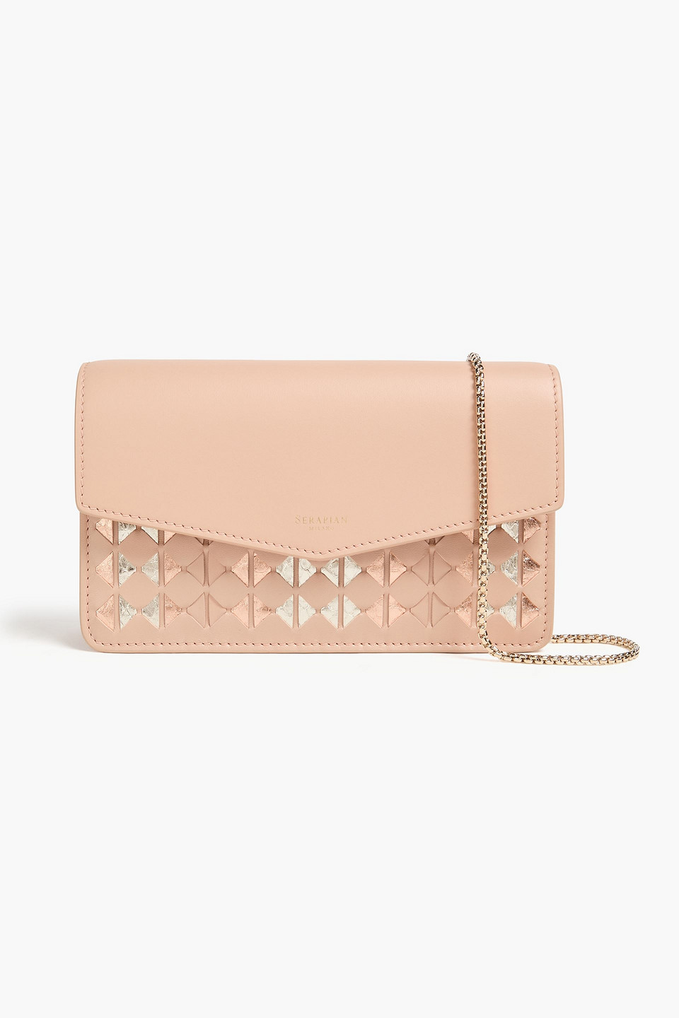 Serapian Mosaic Geflochtene Clutch Aus Schlangenleder Und Metallic-leder In Neutral