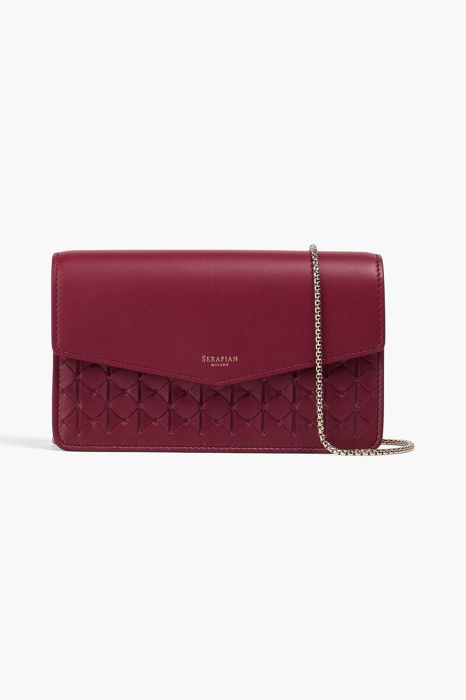 Serapian Mosaico Woven Leather Clutch In Burgundy