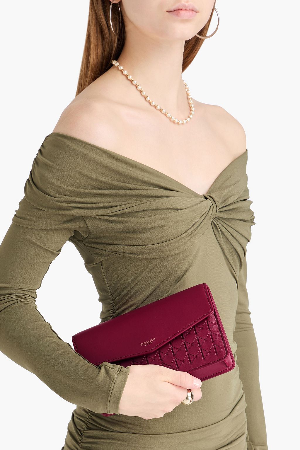 SERAPIAN Woven leather and suede clutch