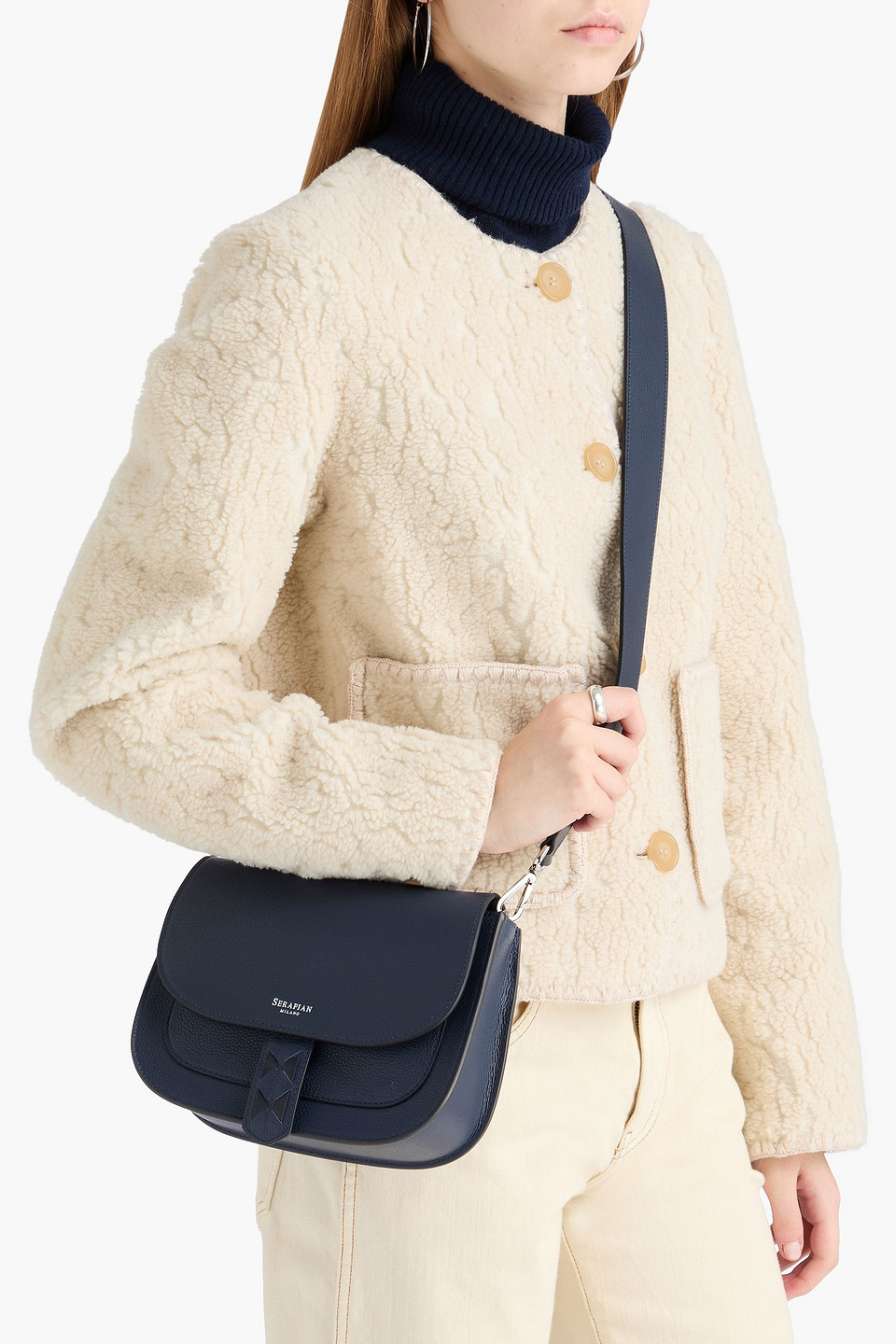 Serapian Luna Pebbled-leather Cross-body Bag In Blue