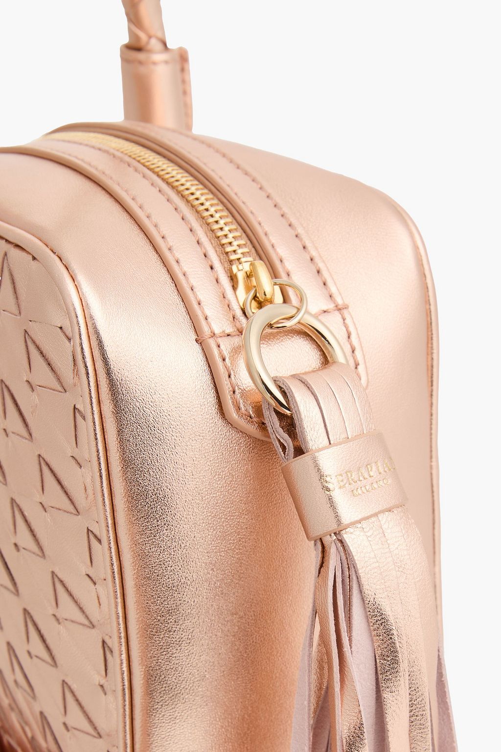 SERAPIAN Petra tasseled woven metallic leather tote