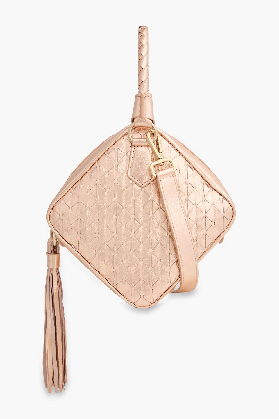 Serapian Petra Tasseled Woven Metallic Leather Tote In Gold