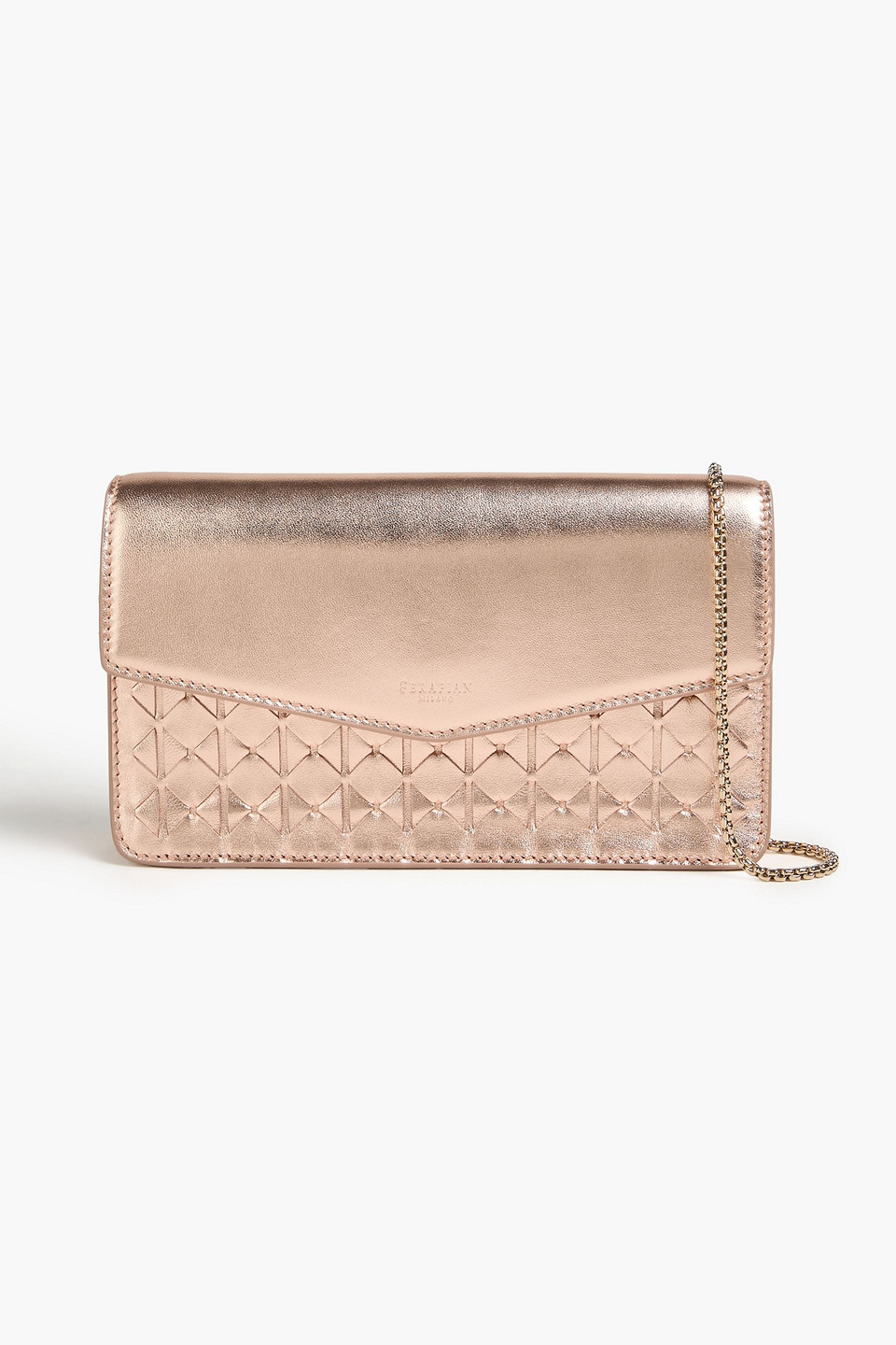 Serapian Mosaico Woven Metallic Leather Clutch In Gold