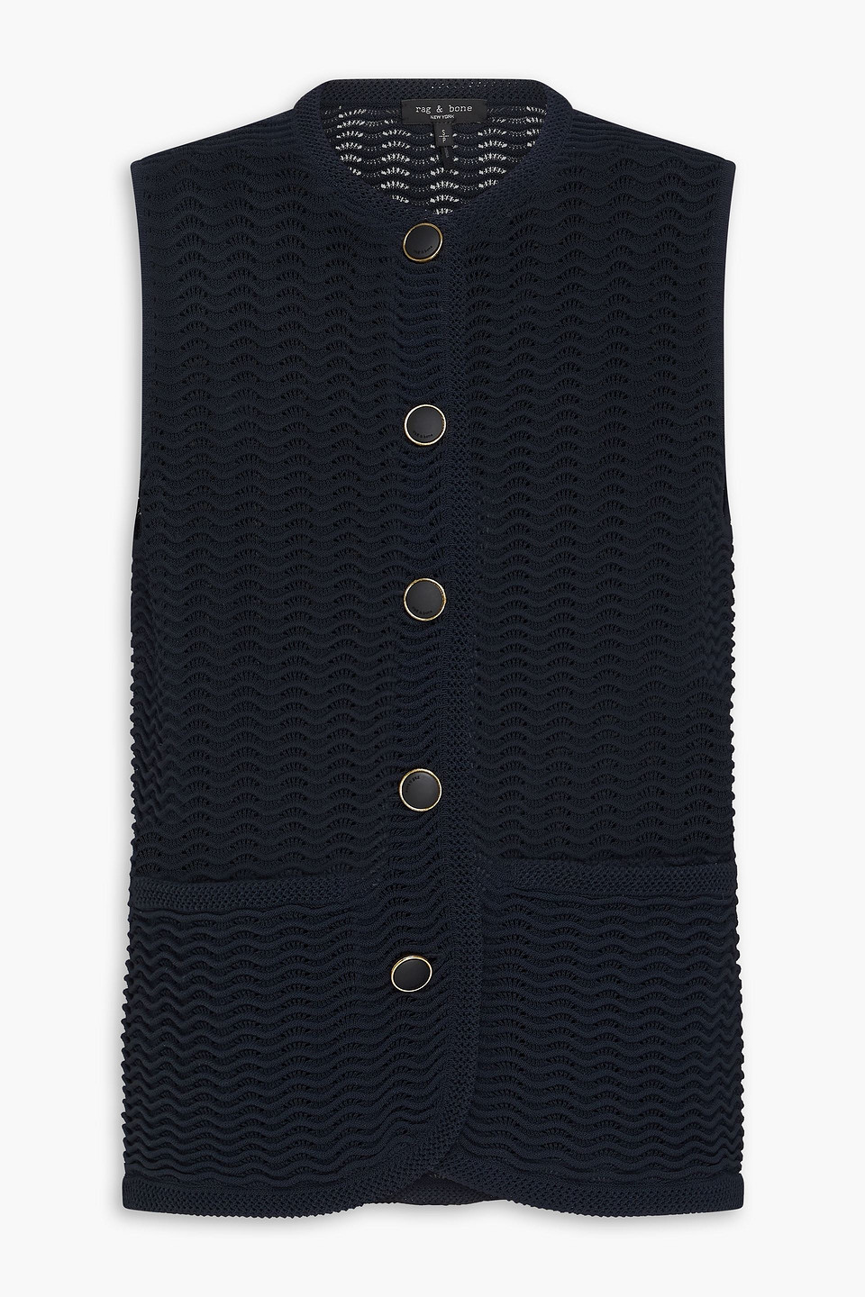 Rag & Bone Elisa Ribbed Pointelle-knit Cotton-blend Waistcoat In Blue