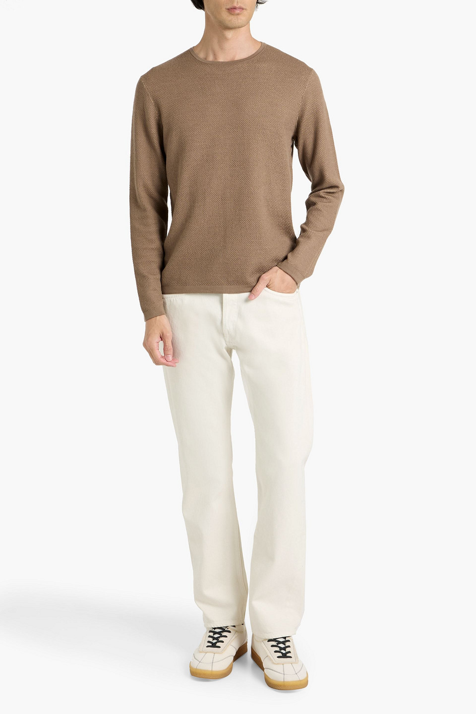 Rag & Bone Bennet Cotton And Wool-blend Piqué Sweater In Brown