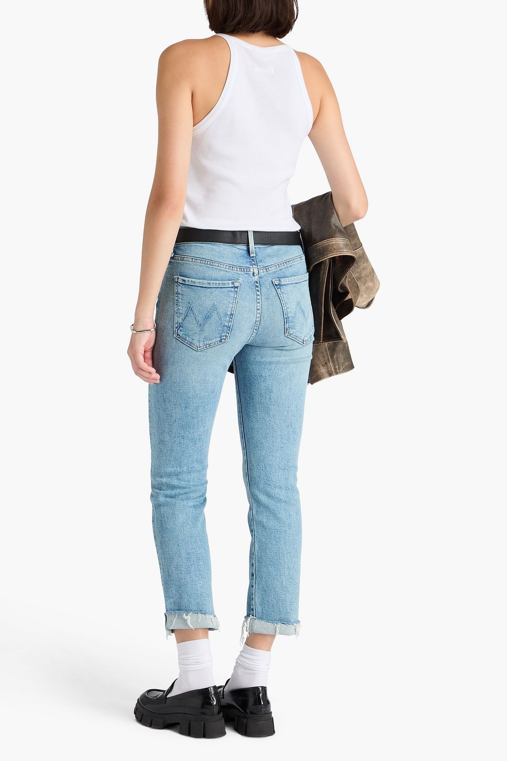 MOTHER Scrapped cropped high-rise straight-leg jeans