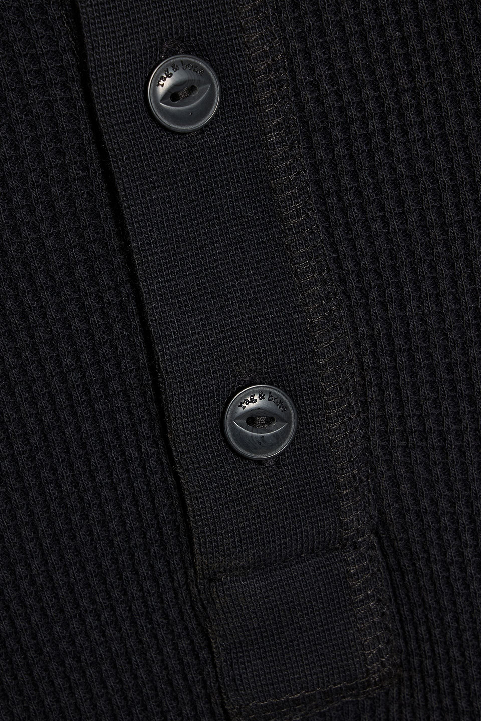 Rag & Bone Waffle-knit Cotton Henley T-shirt In Black