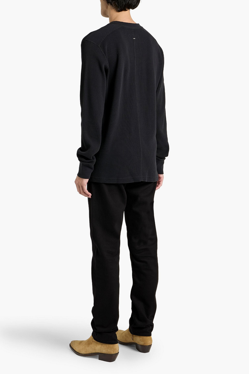 Rag & Bone Waffle-knit Cotton Henley T-shirt In Black