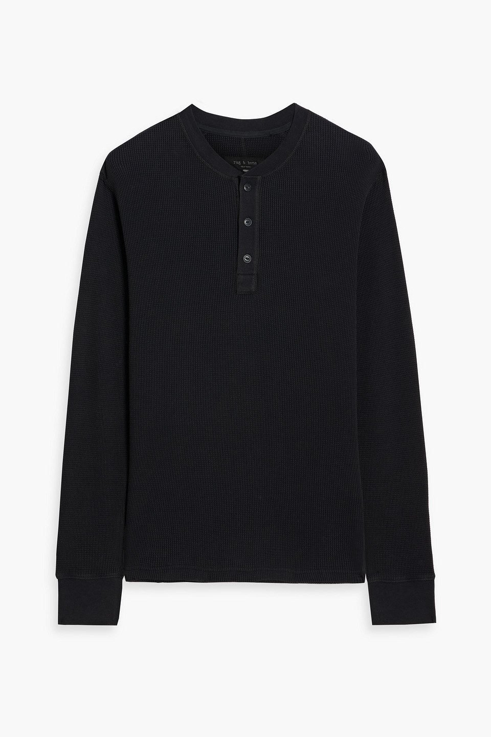 Rag & Bone Waffle-knit Cotton Henley T-shirt In Black