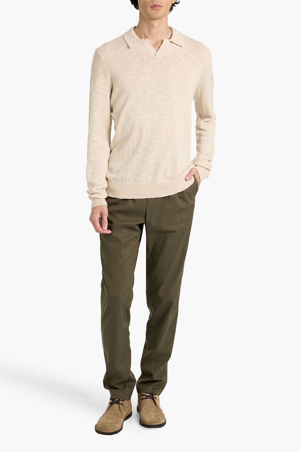 PAIGE Valdez cotton and linen-blend polo sweater