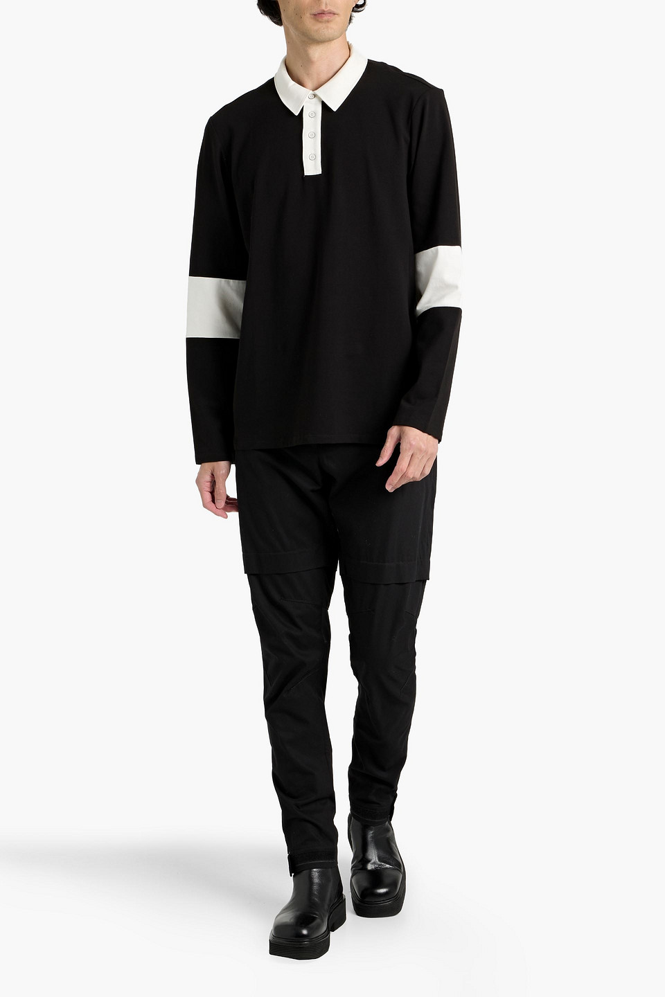 Paige Kinney Two-tone Cotton-blend Jersey Polo Shirt In Animal Print