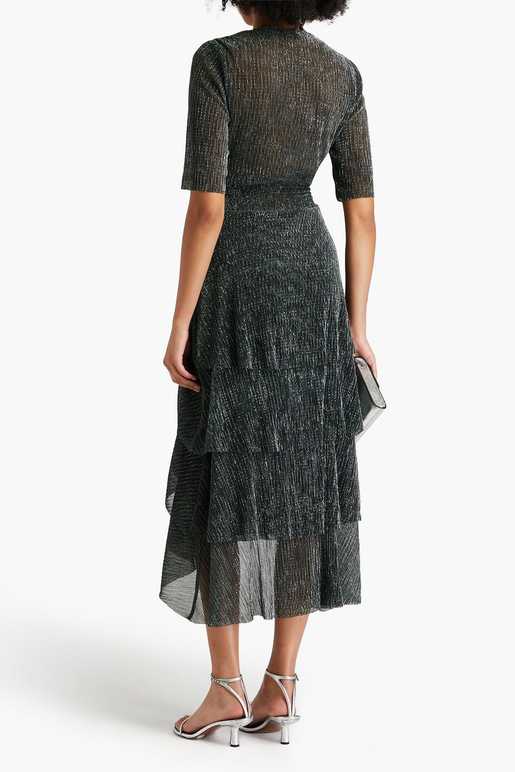 MAJE Tiered lamé midi dress