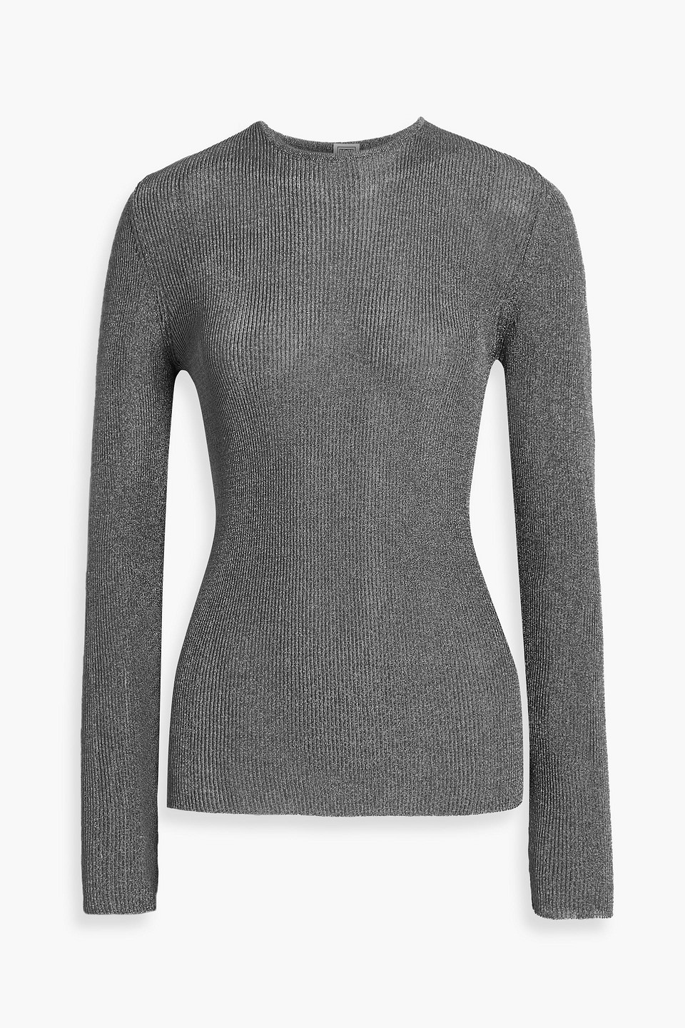 Totême Metallic Ribbed Cotton-blend Sweater In Gray