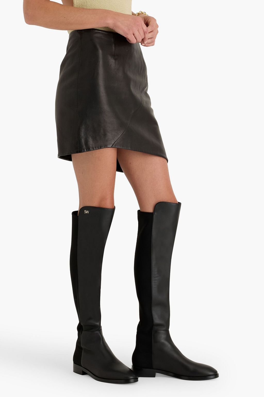 STUART WEITZMAN Microstretch and leather over-the-knee boots