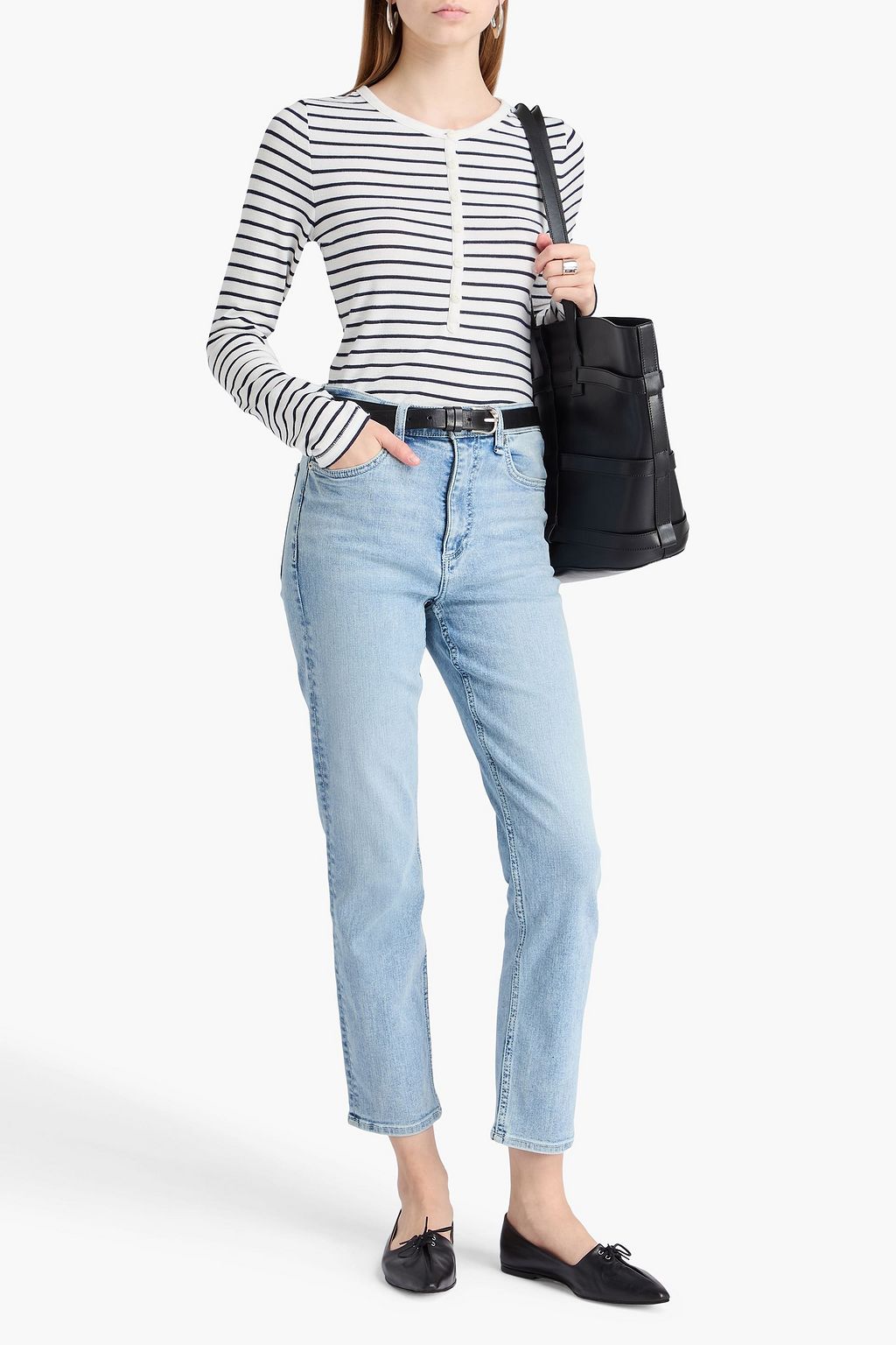 RAG & BONE بنطلون جينز رين قصير بأرجل ضيقة وبخصر مرتفع