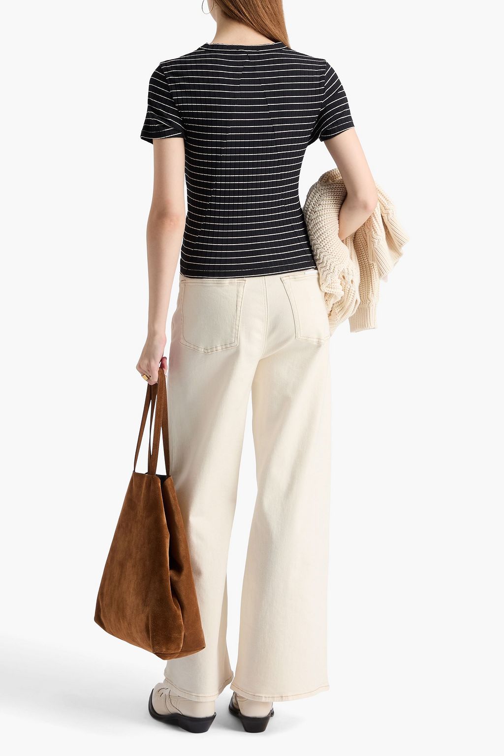 RAG & BONE بنطلون جينز صوفي بأرجل واسعة وبخصر مرتفع