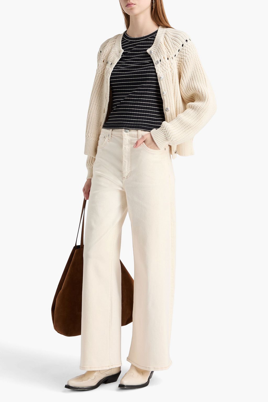 RAG & BONE بنطلون جينز صوفي بأرجل واسعة وبخصر مرتفع