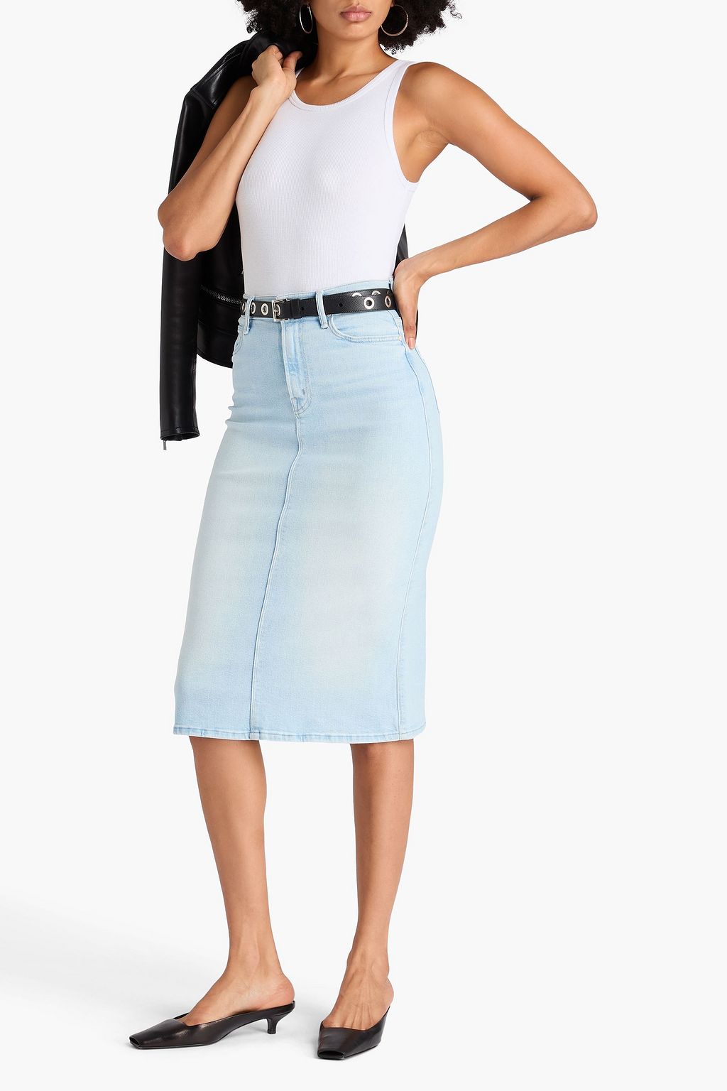 MOTHER Wooner denim midi skirt