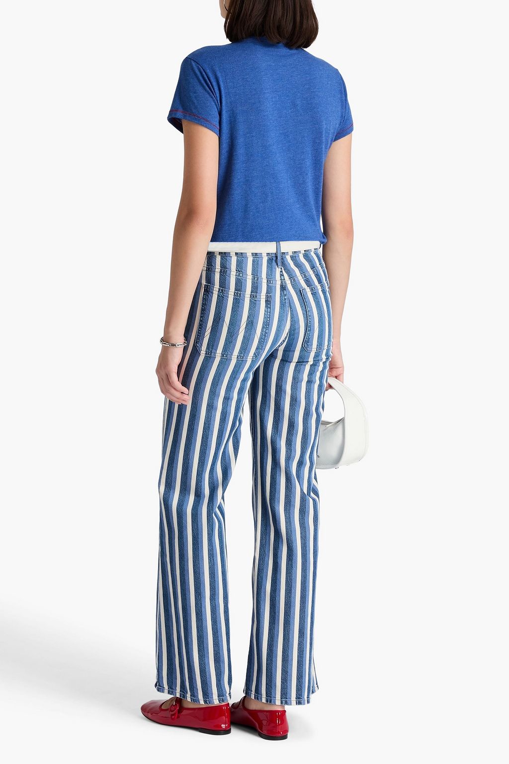MOTHER Striped mid-rise wide-leg jeans
