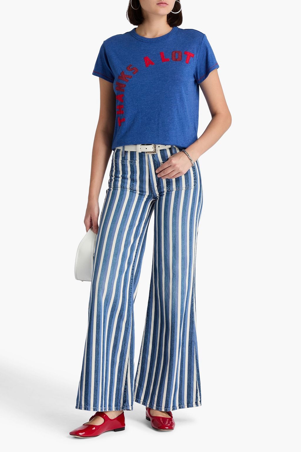 MOTHER Striped mid-rise wide-leg jeans