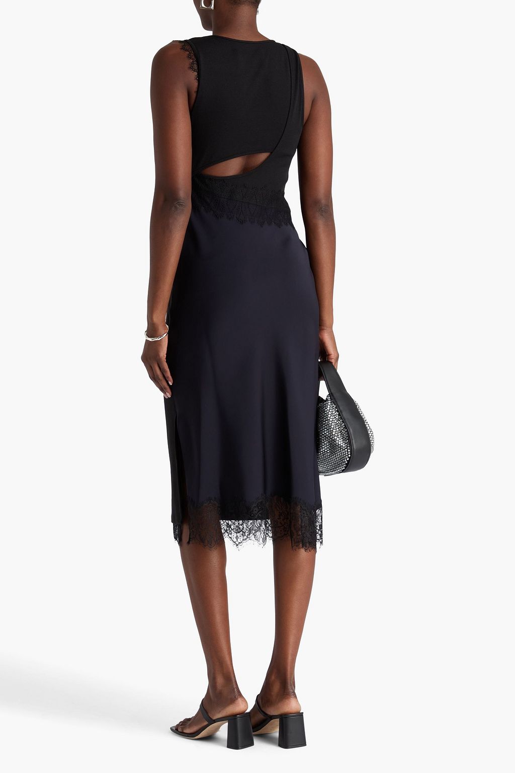 3.1 PHILLIP LIM Lace-trimmed crepe and ribbed jersey midi dress