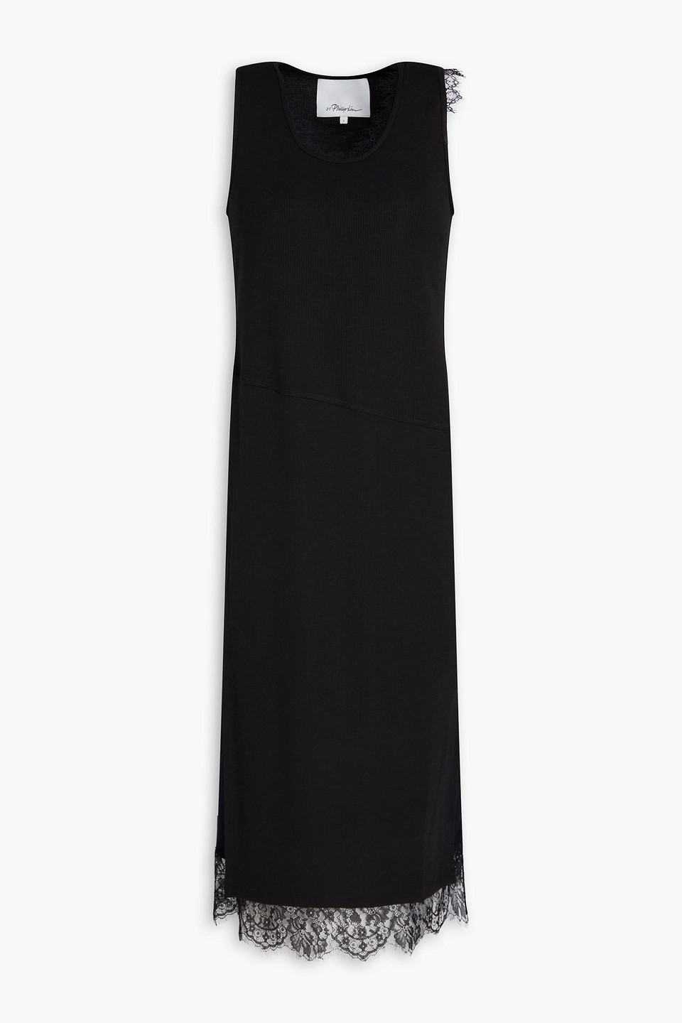 3.1 Phillip Lim Lace-trimmed Crepe And Ribbed Jersey Midi Dress In Black