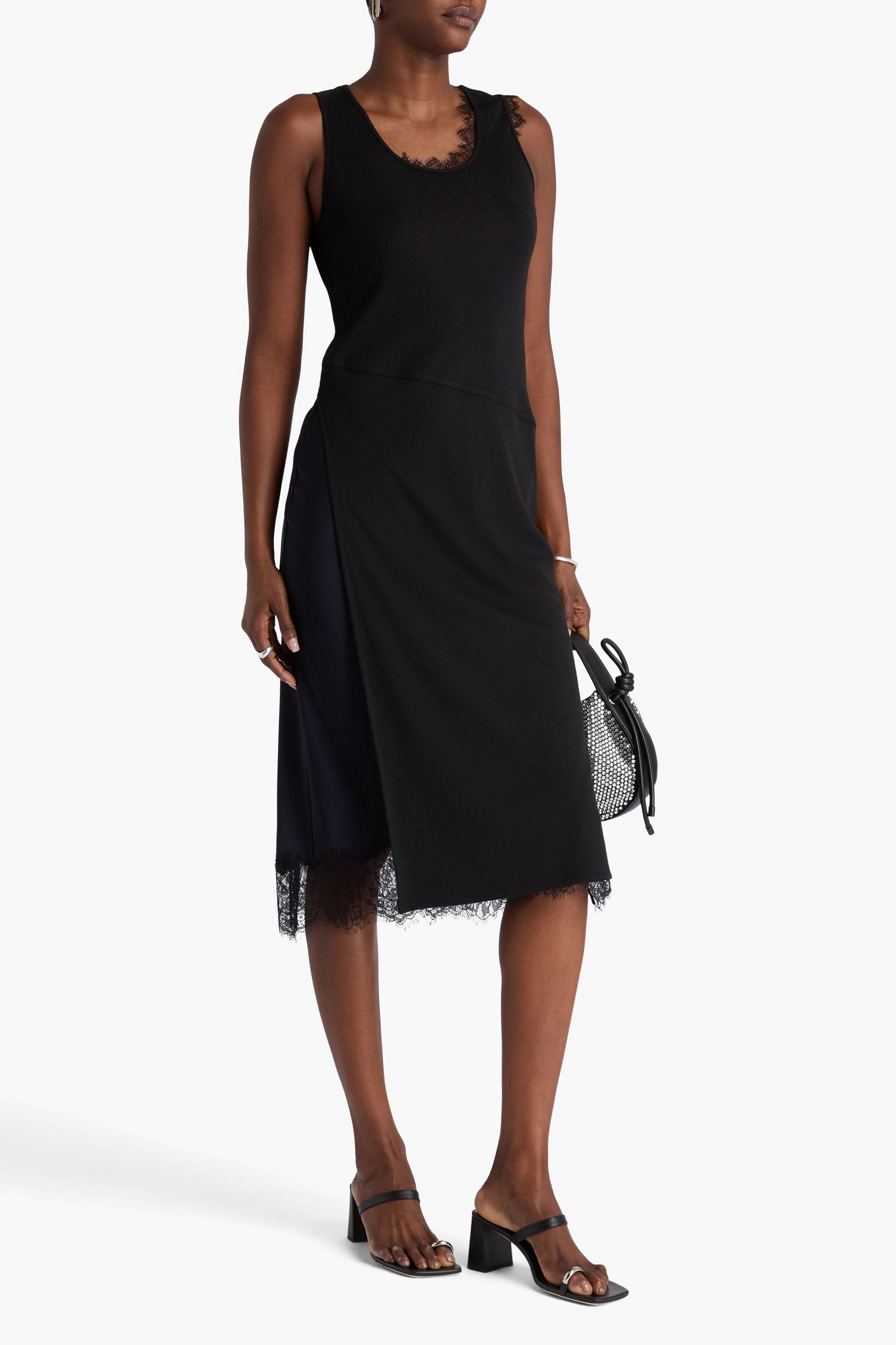 3.1 Phillip Lim Lace-trimmed crepe and ribbed jersey midi dress