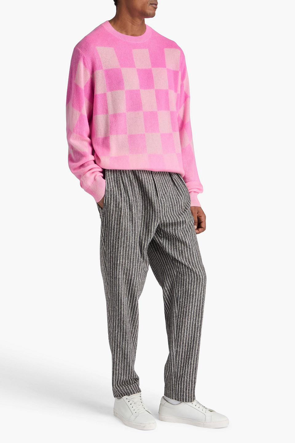 The Elder Statesman Chess Tranquility Checked Cashmere Sweater In Pink