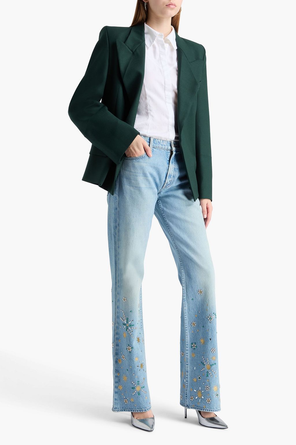 MOTHER Bookie Heel embellished mid-rise bootcut jeans