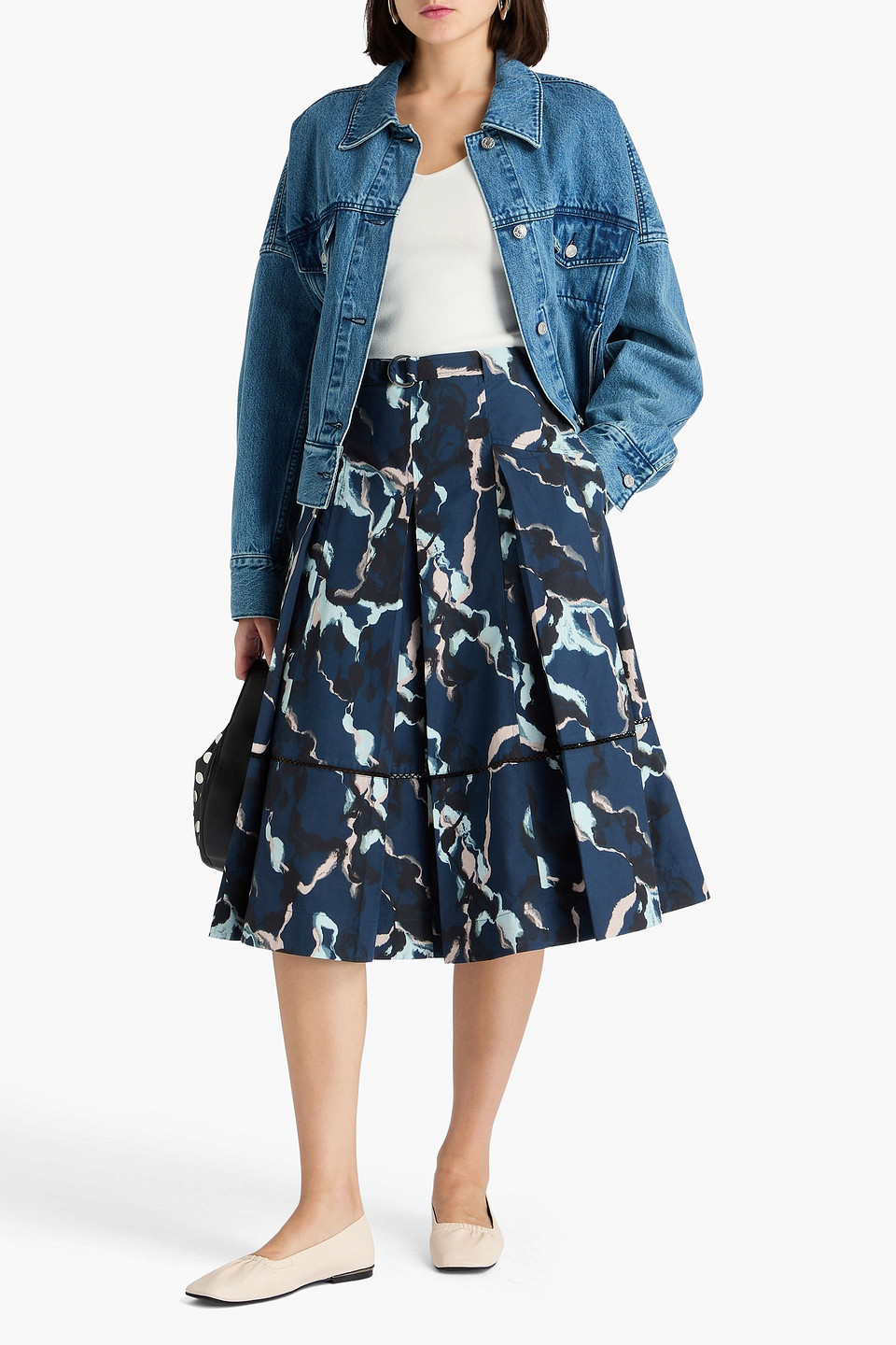  3.1 Phillip Lim - Bedruckter Midirock Aus Popeline Und Einer Lyocell-baumwollmischung Mit Falten - Blau - Us 4 