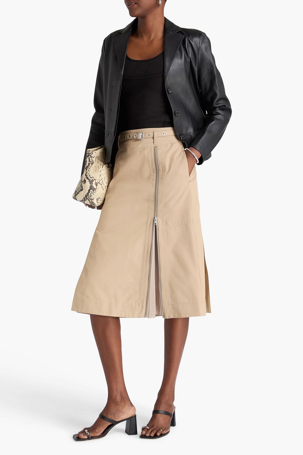 3.1 PHILLIP LIM Zip-detailed cotton-blend twill skirt