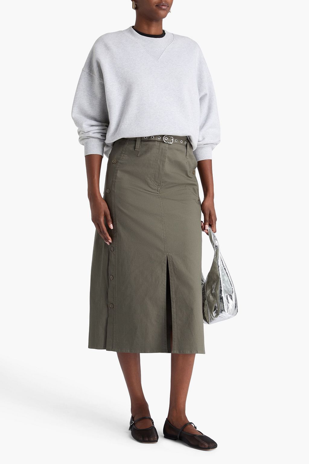 3.1 PHILLIP LIM تنورة متوسطة الطول من الكانفاس المصنوع من مزيج القطن مزودة بحزام