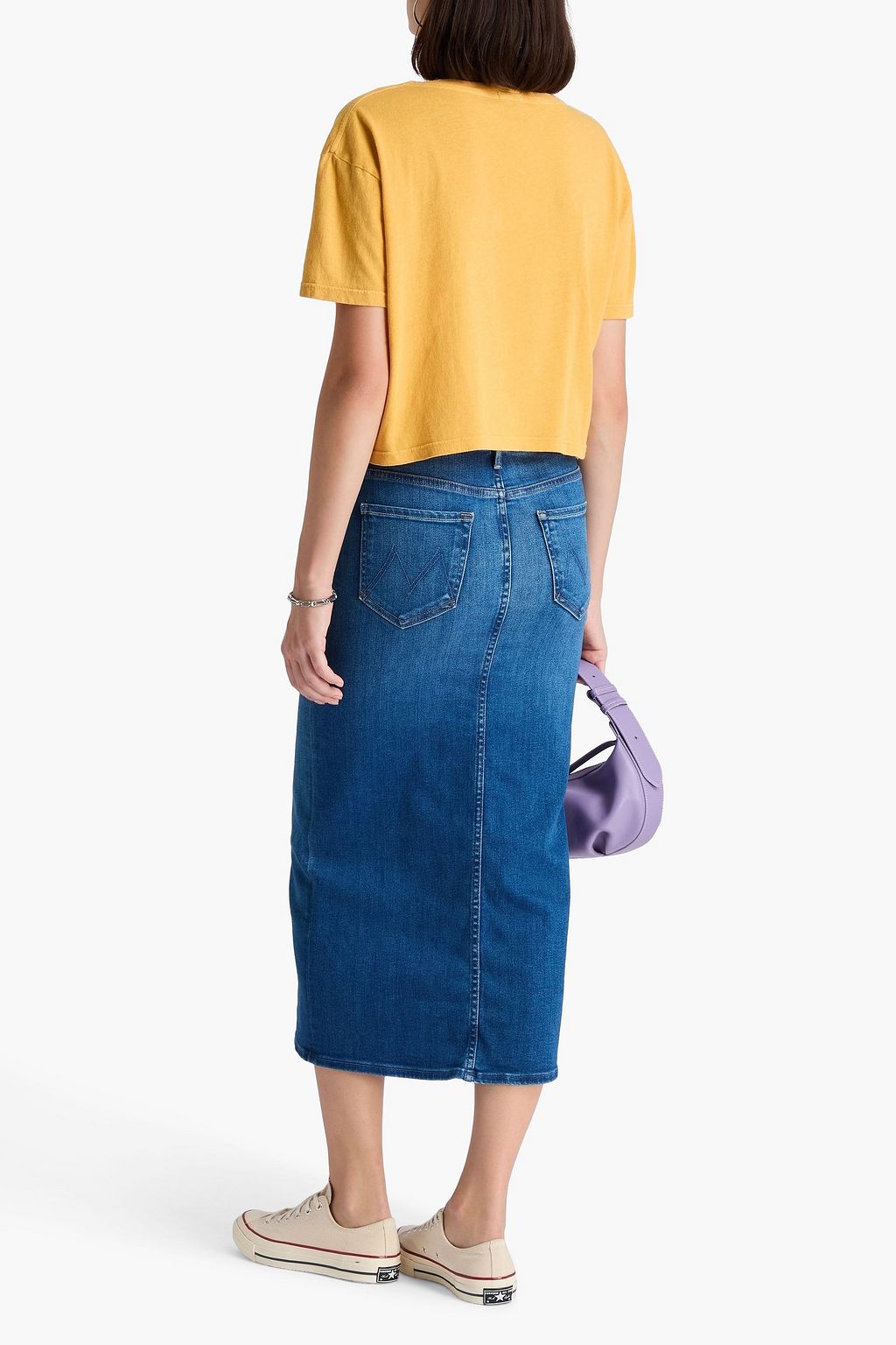 MOTHER Reverse Pencil Pusher denim midi skirt