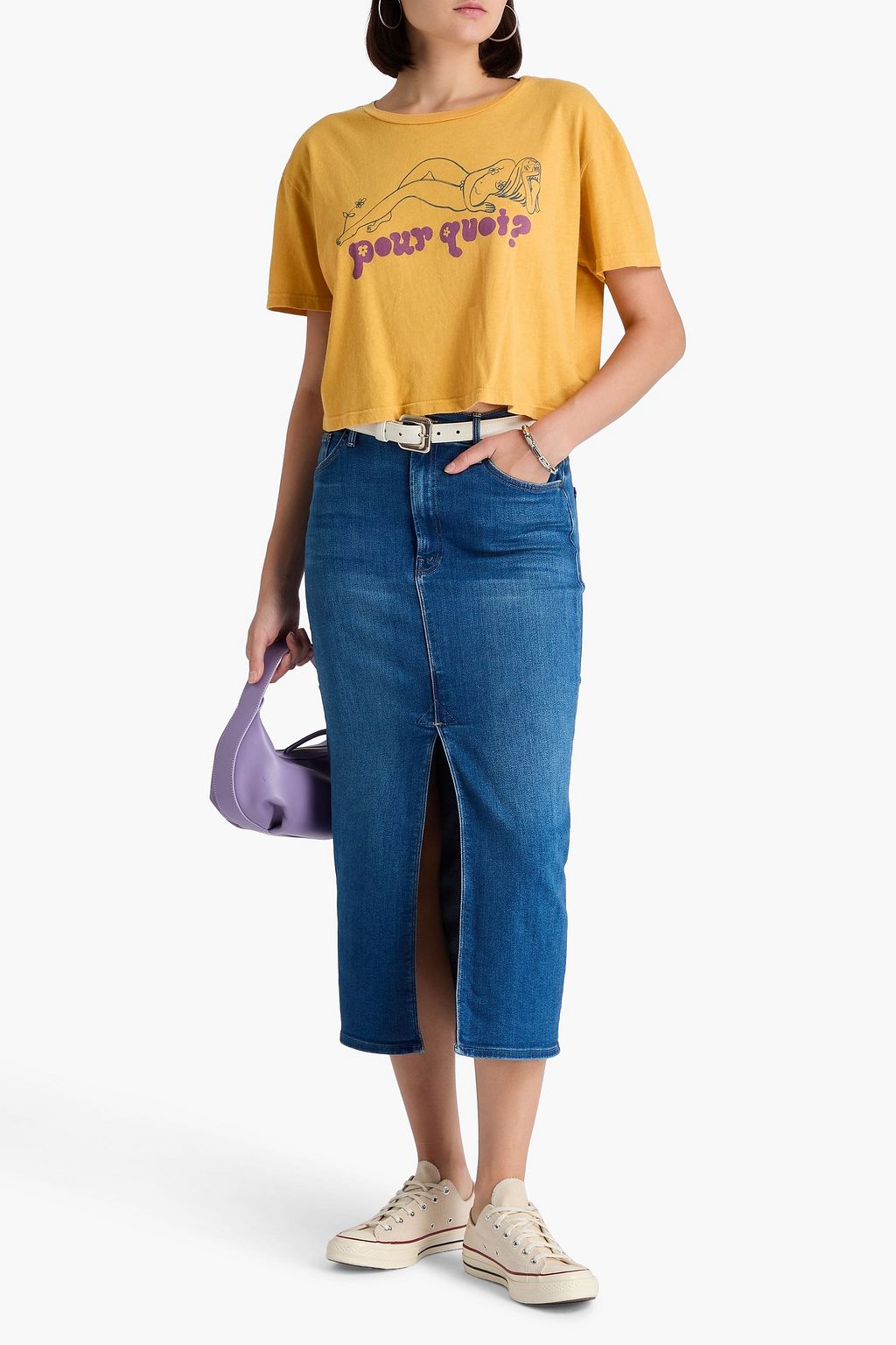 MOTHER Reverse Pencil Pusher denim midi skirt