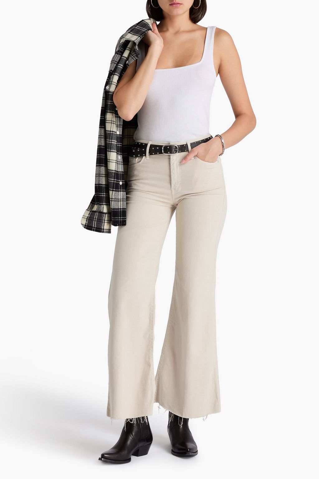 MOTHER Roller frayed high-rise wide-leg jeans