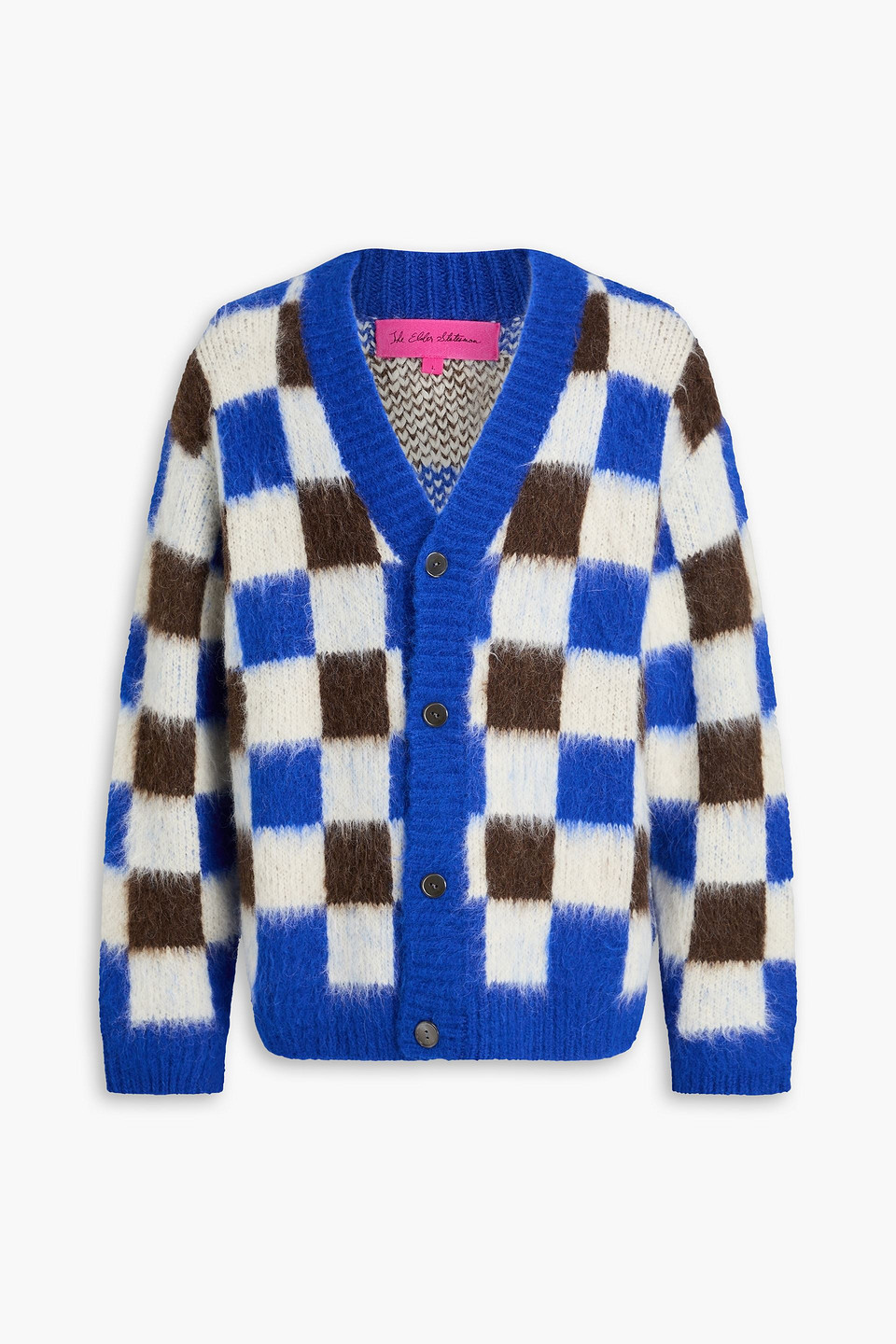 The Elder Statesman Thistle Gingham Jacquard-knit Alpaca-blend Cardigan In Blue