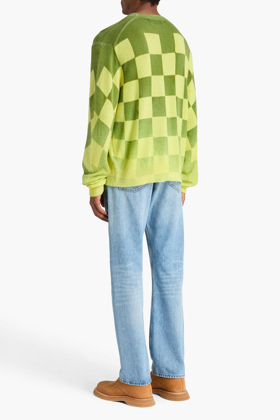 The Elder Statesman Chess Tranquility Checked Cashmere Sweater In Green