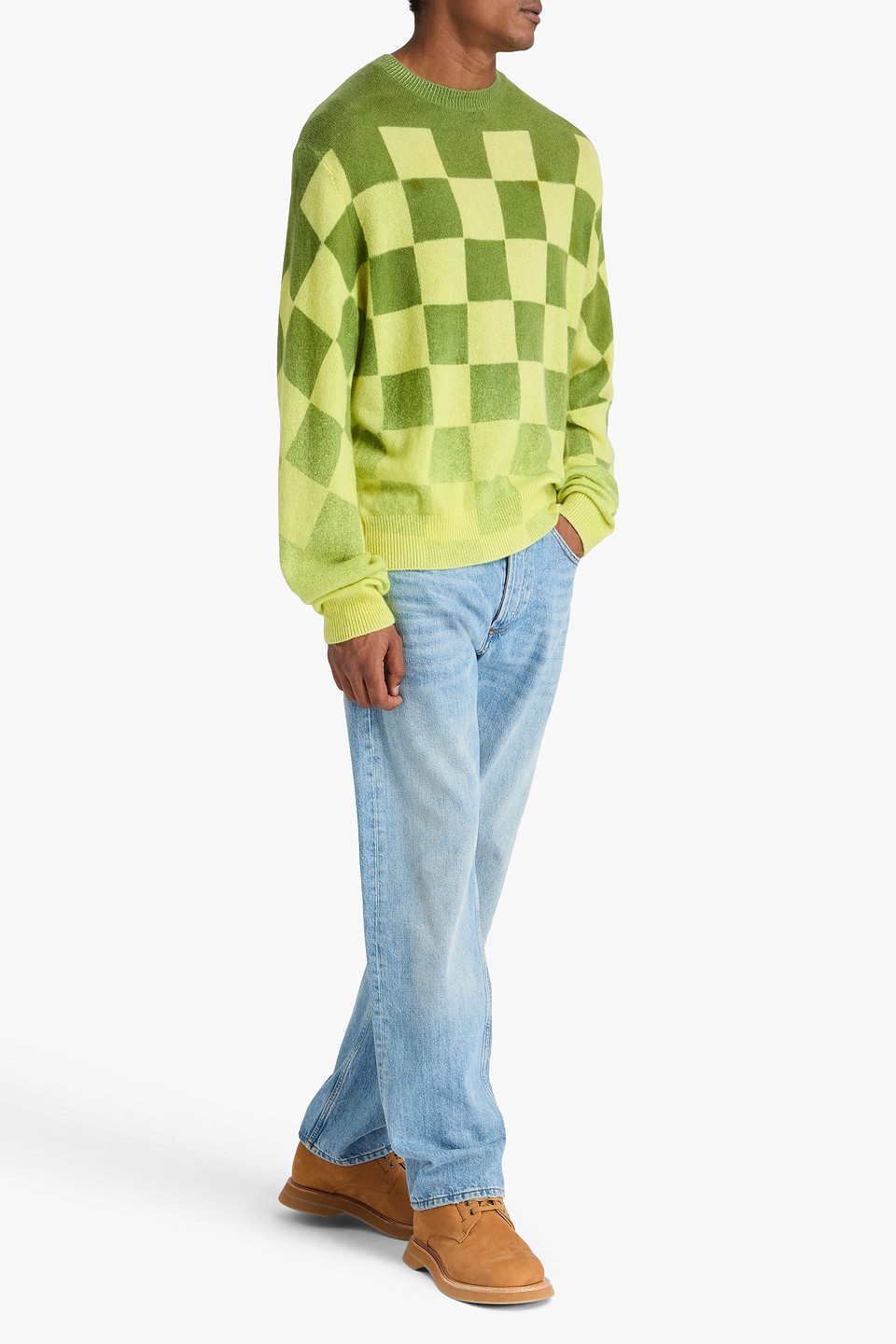 The Elder Statesman Chess Tranquility Checked Cashmere Sweater In Green