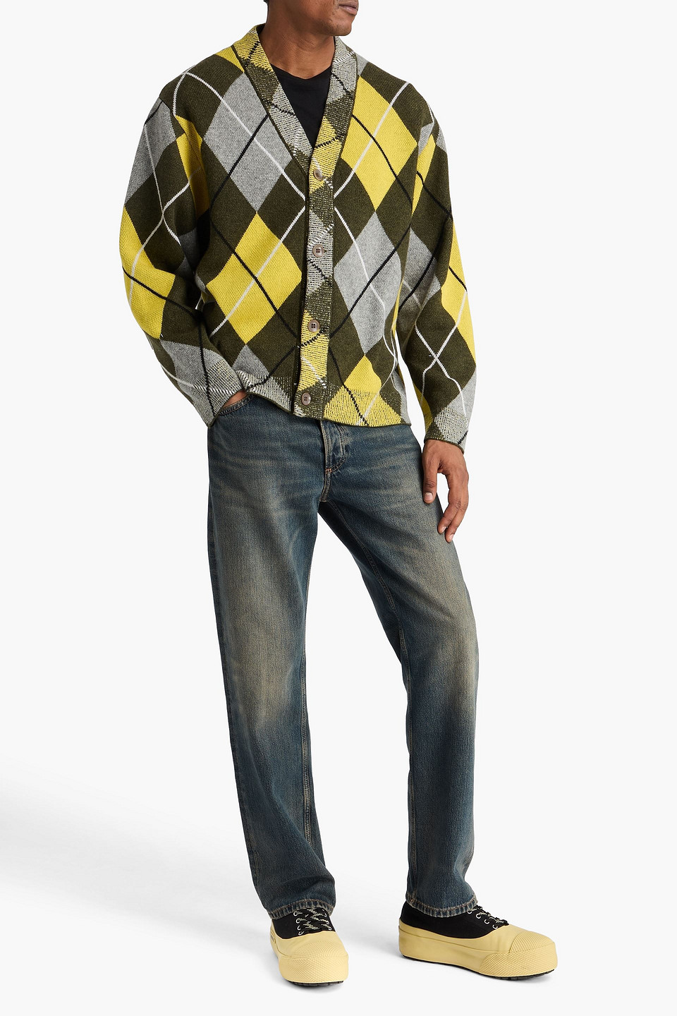 The Elder Statesman Argyle Cashmere Cardigan In Multi