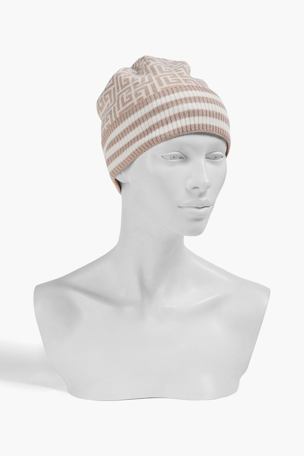 BALMAIN Beanie aus Jacquard-Strick aus einer Wollmischung mit Metallic-Effekt