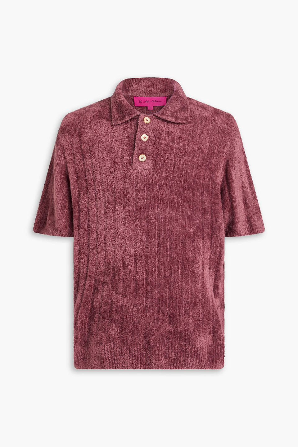 the elder statesman - ribbed chenille polo shirt - pink - m