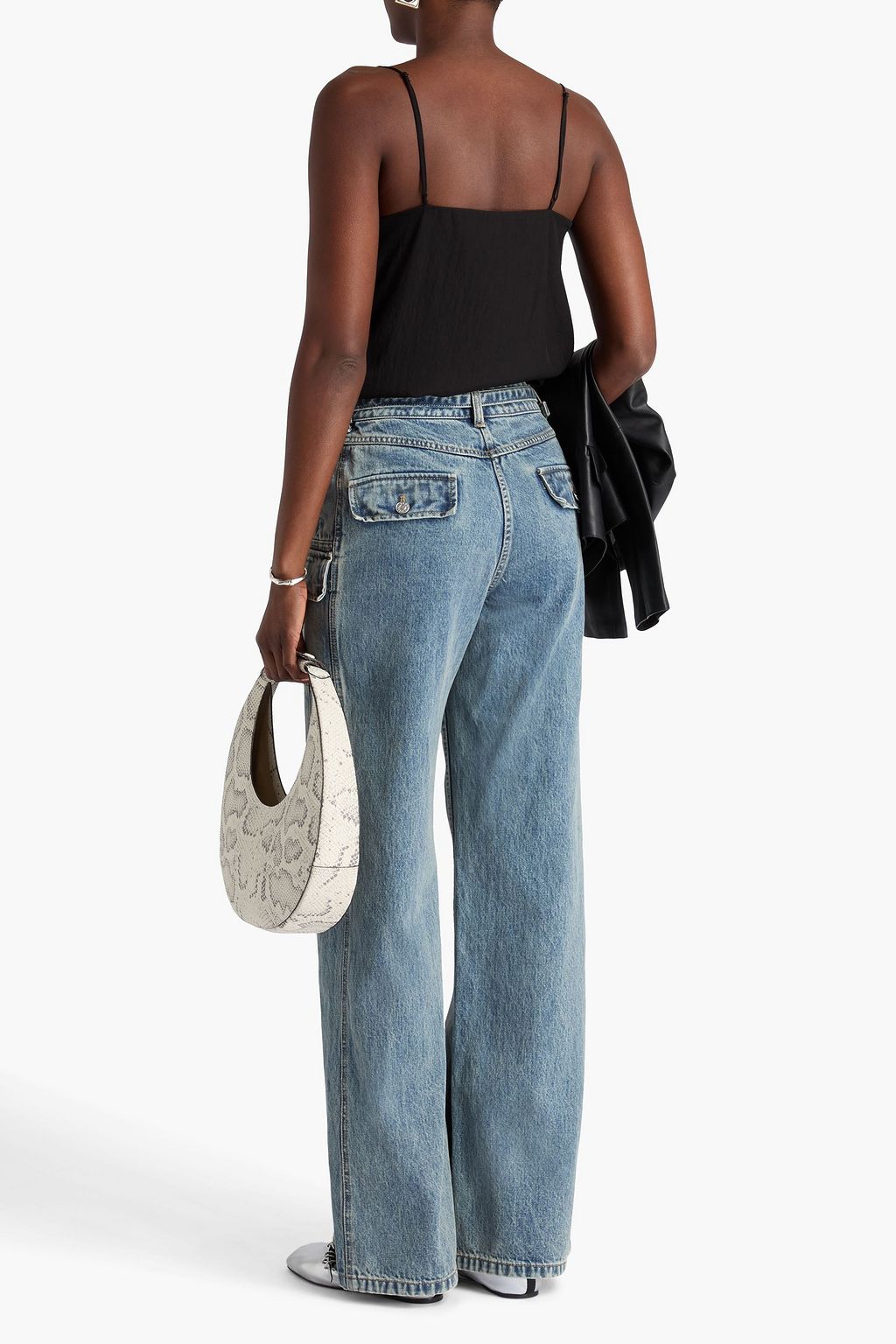 3.1 PHILLIP LIM بنطال جينز كارغو بخصر مرتفع مغسول بالحمض