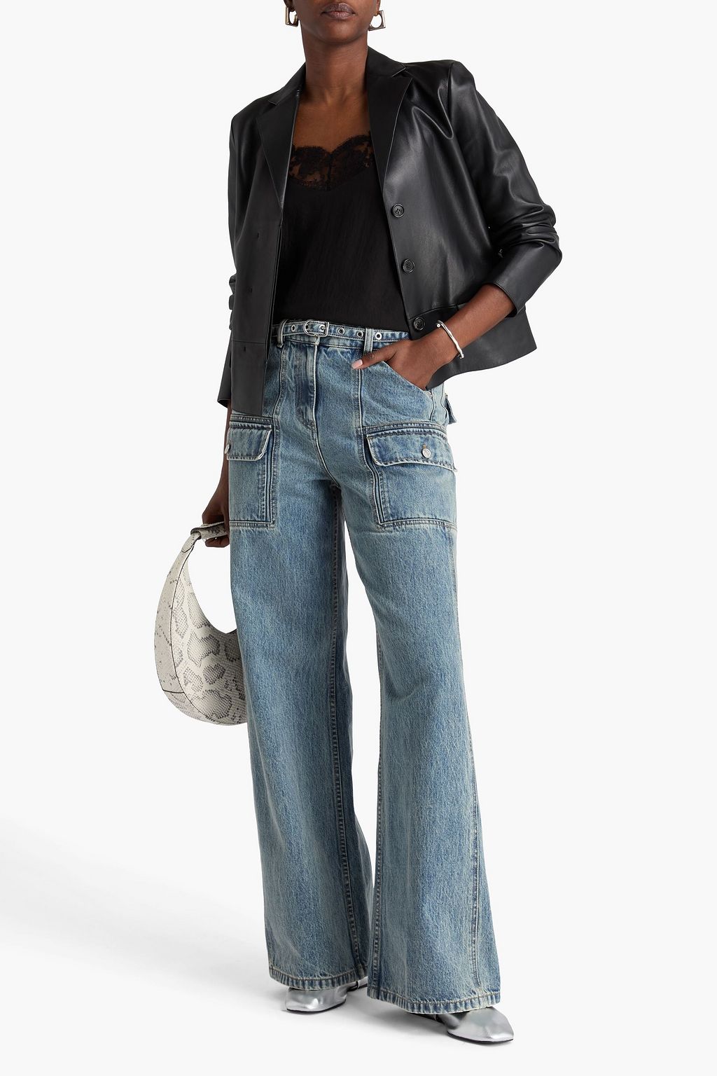 3.1 PHILLIP LIM بنطال جينز كارغو بخصر مرتفع مغسول بالحمض