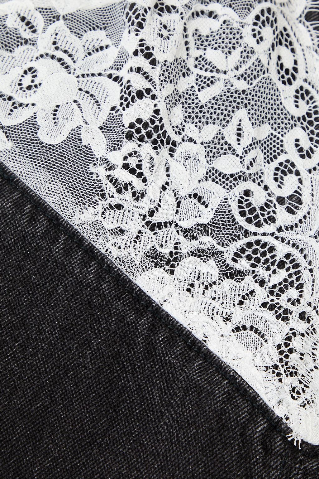 3.1 PHILLIP LIM فستان بأسلوب سليب متوسط الطول من الدنيم بقطع محاكة بجانب بعضها البعض من الدانتيل