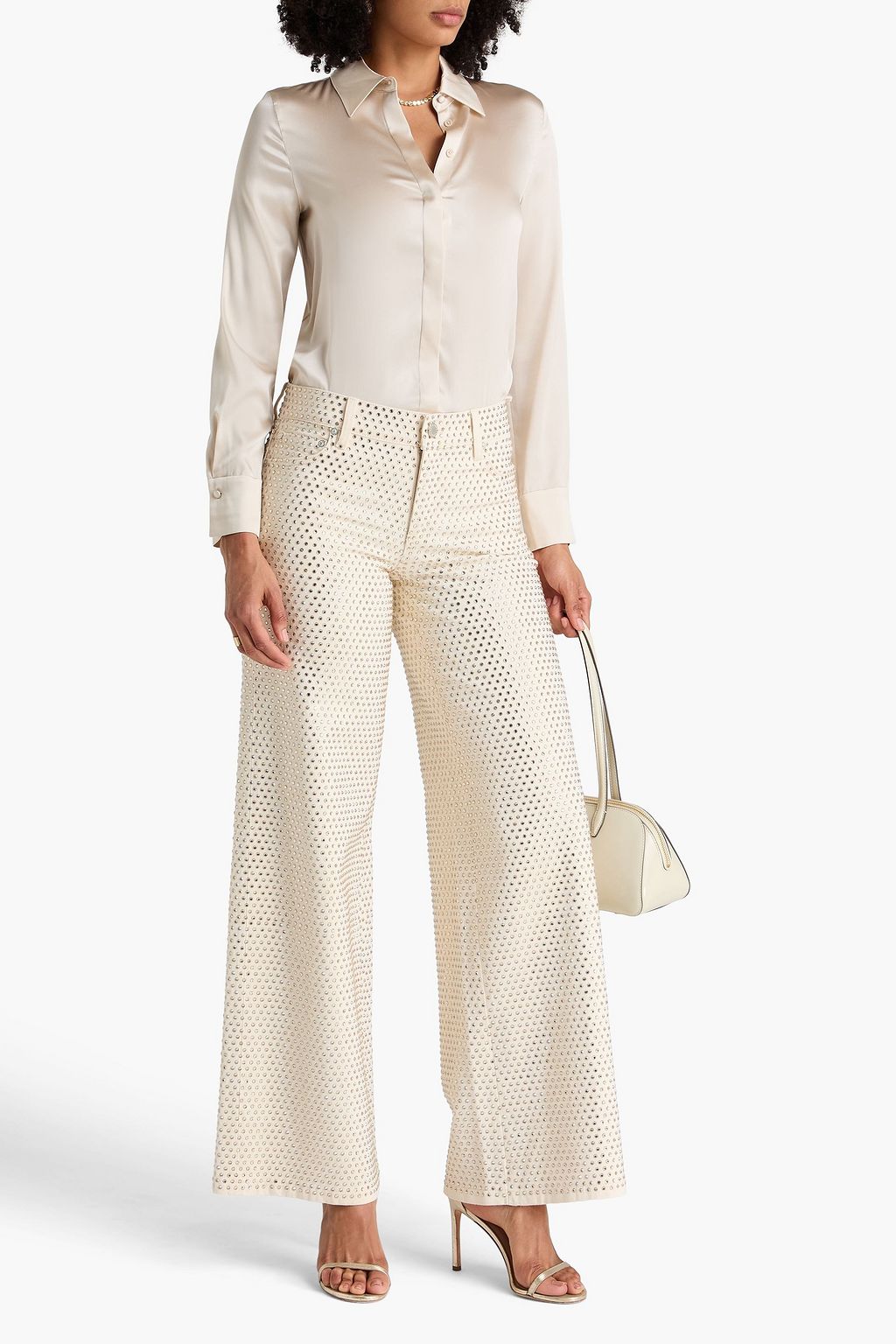ALICE + OLIVIA JEANS Chino crystal-embellished high-rise wide-leg jeans