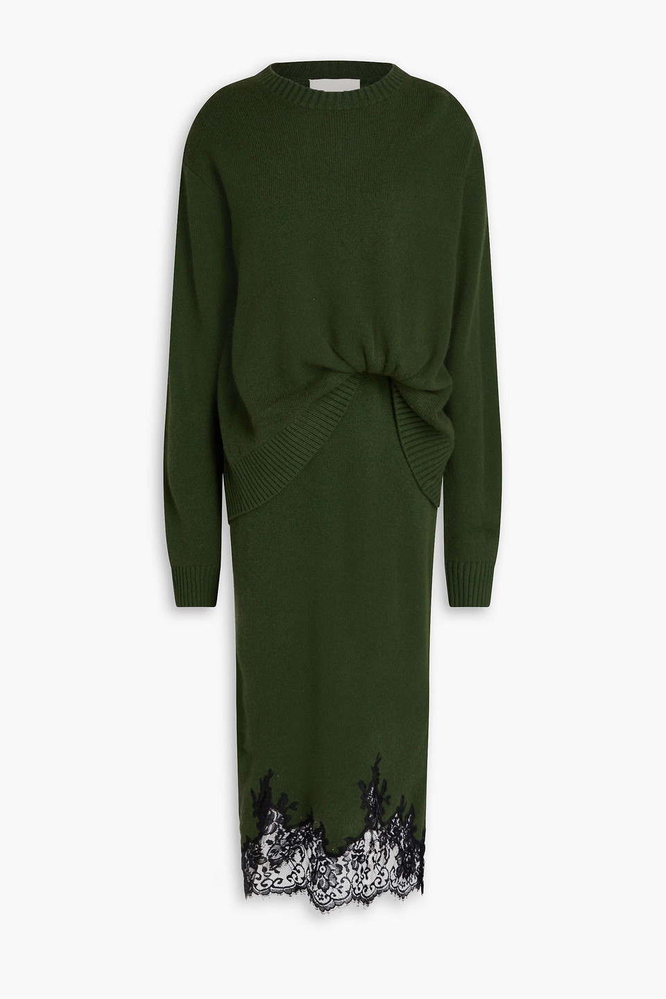 3.1 Phillip Lim Layered Lace-trimmed Knitted Midi Dress In Green