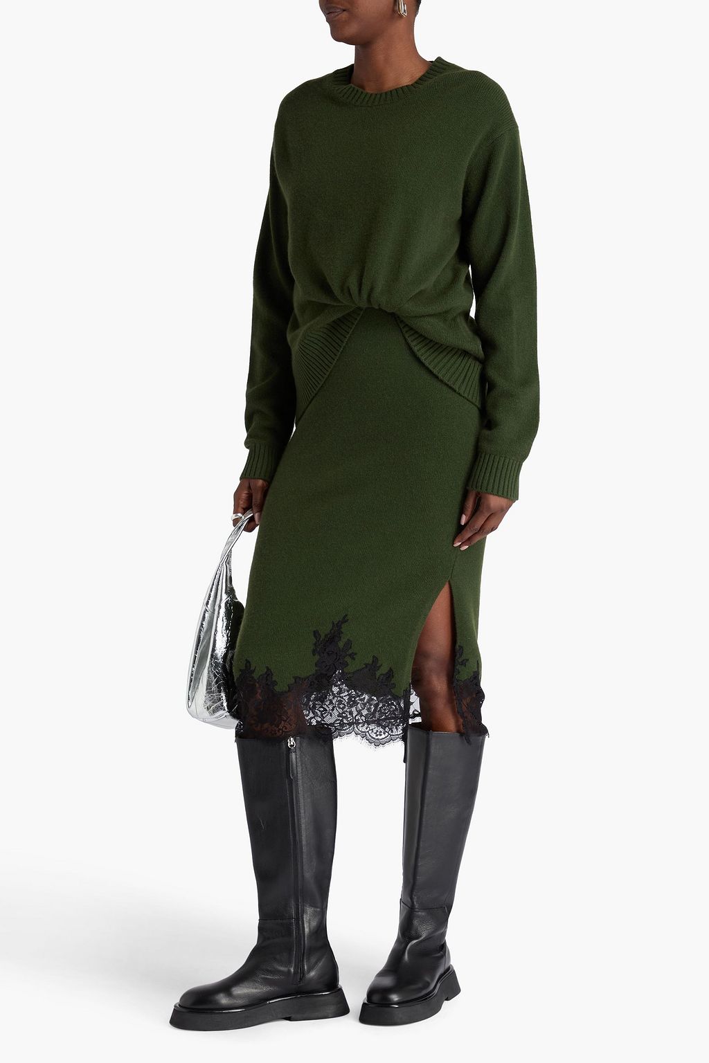 3.1 PHILLIP LIM Layered lace-trimmed knitted midi dress